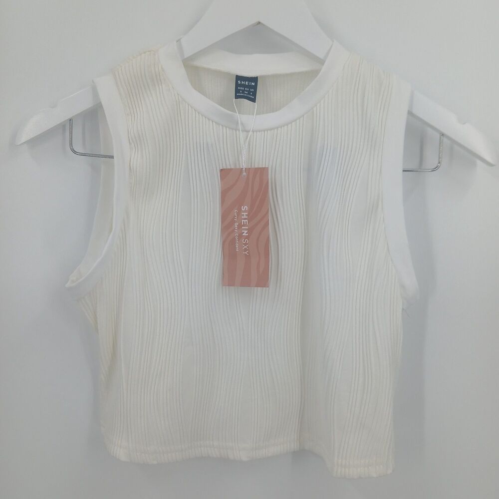SHEIN Ribbed Tank Top Crop Womens Small White Casual Basics Streetwear